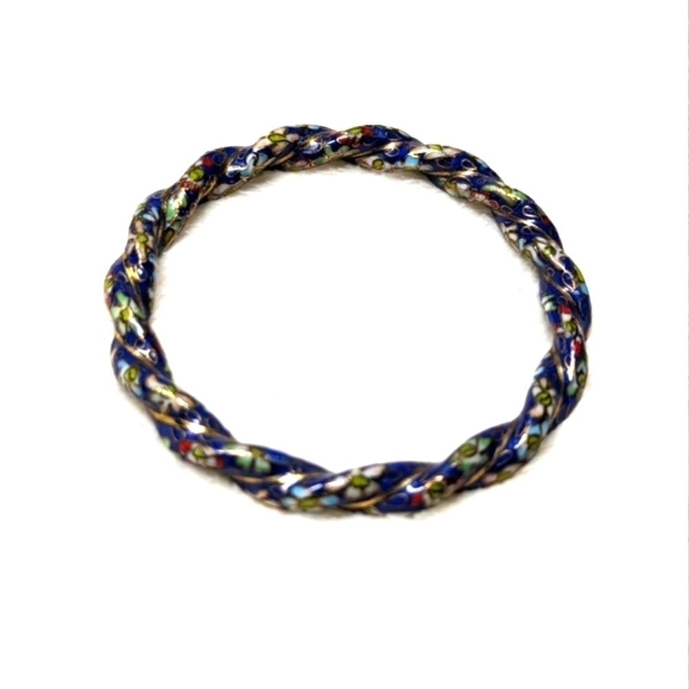 Vintage Rare Chinese Cloisonne Enamel Twisted Floral Bangle Bracelet - Picture 9 of 13